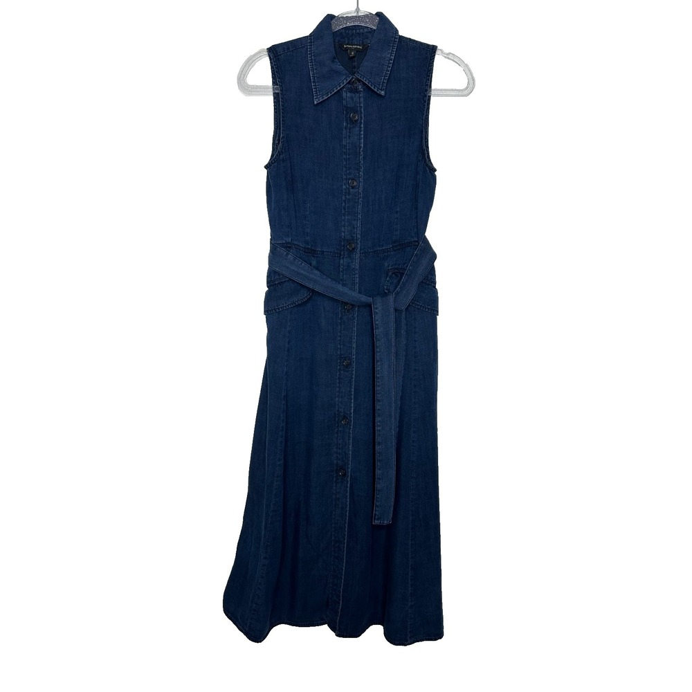 Banana‎ Republic Sleeveless Shirtdress Size 0 Blue Chambray Midi Lyocell